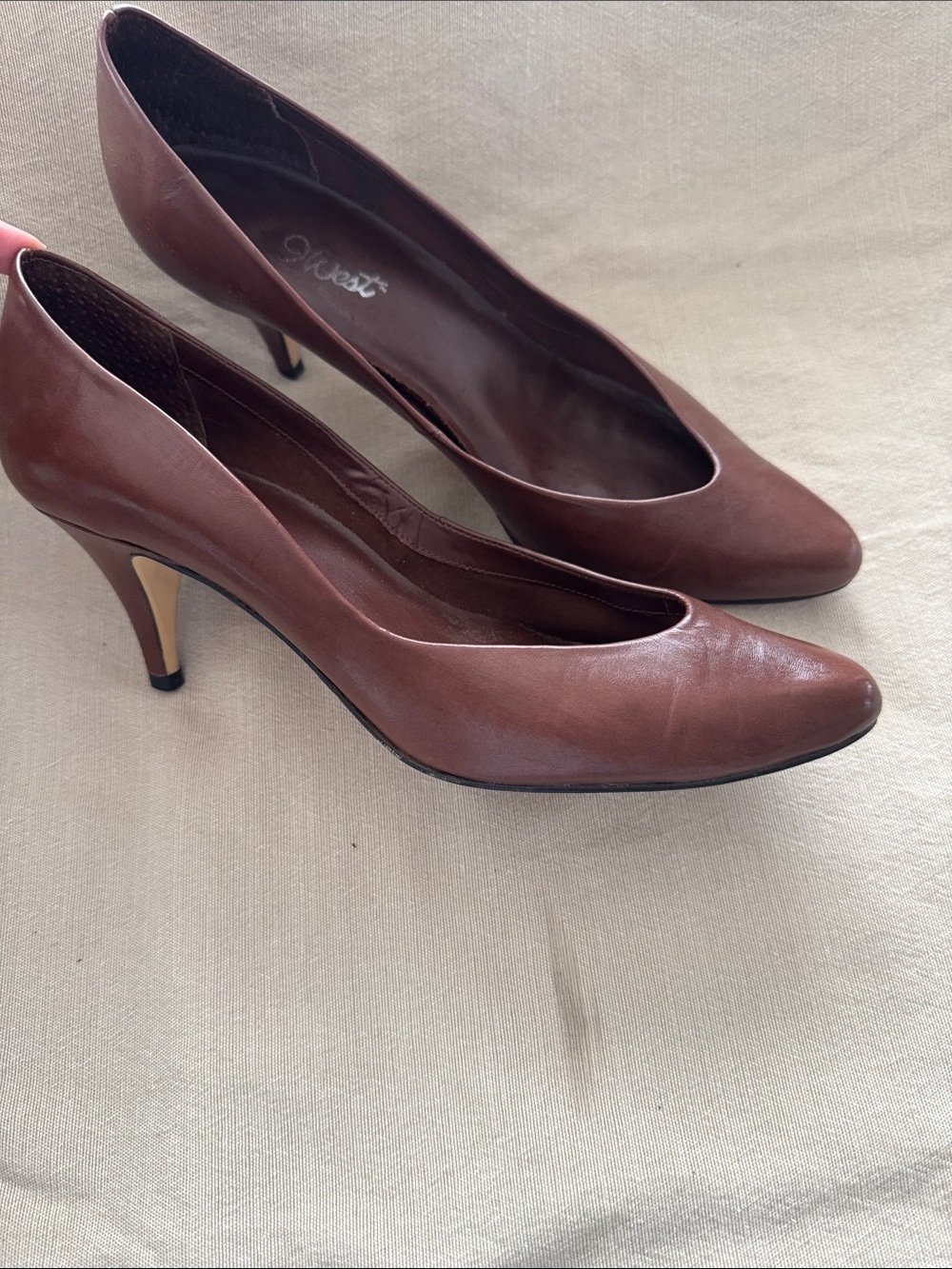Vtg 80s Leather -Nine West Brown Leather Pointed-Toe Pumps